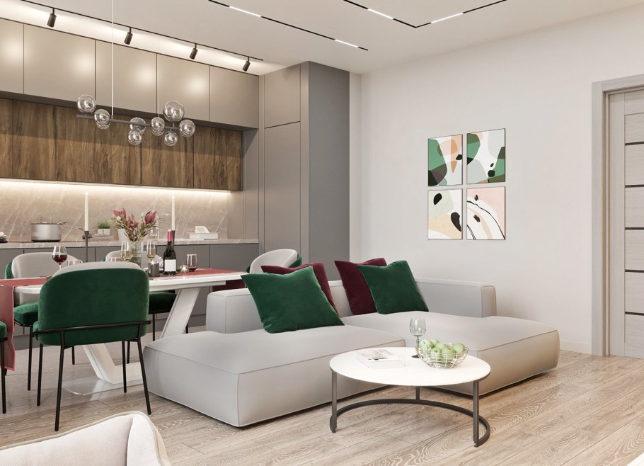 Кухня гостиная визуализация