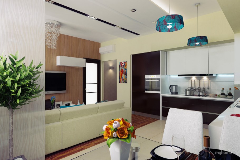 Планировка кухни-гостиной 27 кв.м