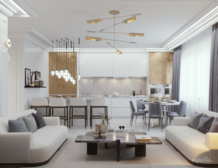 Кухня-гостиная в стиле Хай-тек