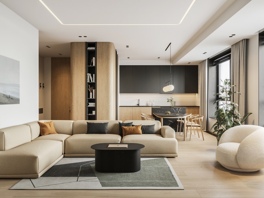 Визуализации кухни и гостиной в 3d Max