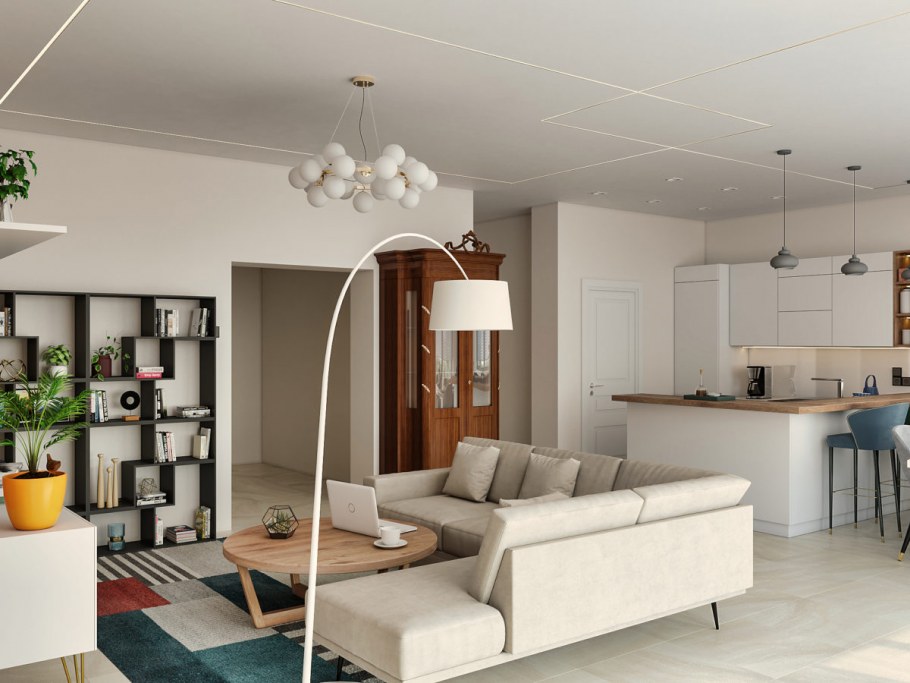 Кухня гостиная визуализация