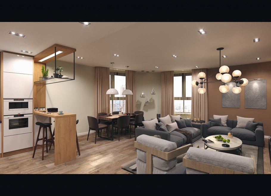 Кухня-гостиная 20 кв.м арт деко