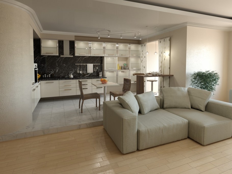 Кухня гостиная визуализация