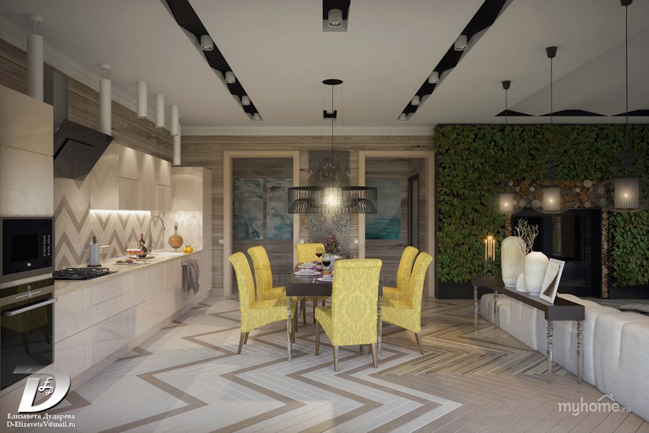 Кухня гостиная визуализация