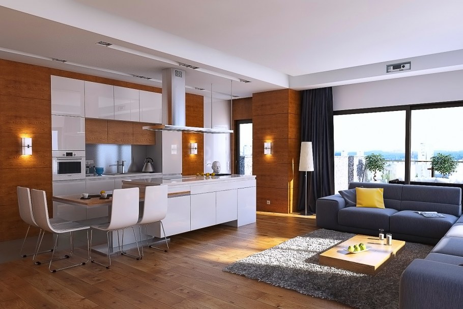 Кухня гостиная визуализация