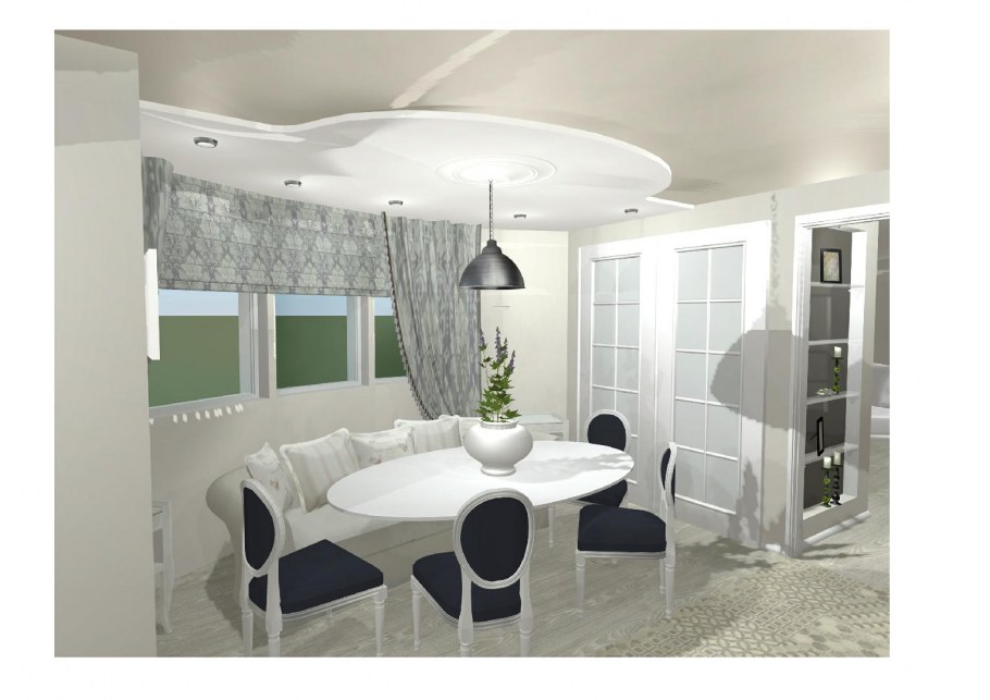 Визуализация кухни гостиной из белого мрамора