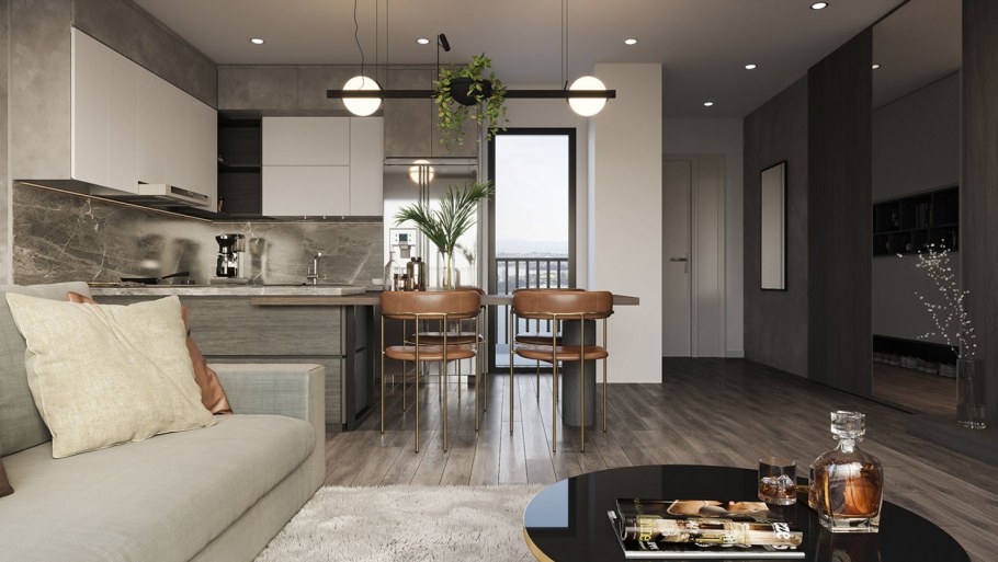 Кухня гостиная визуализация