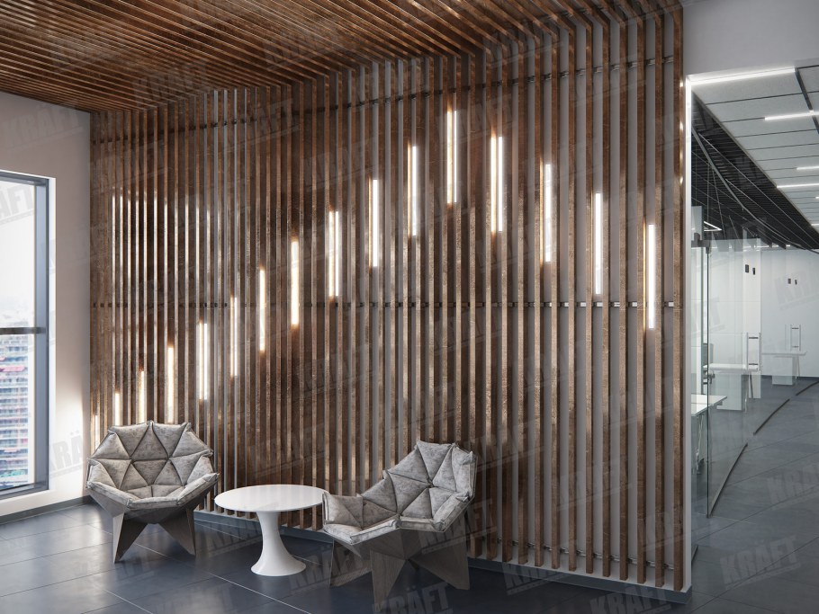 Деревянные рейки в интерьере