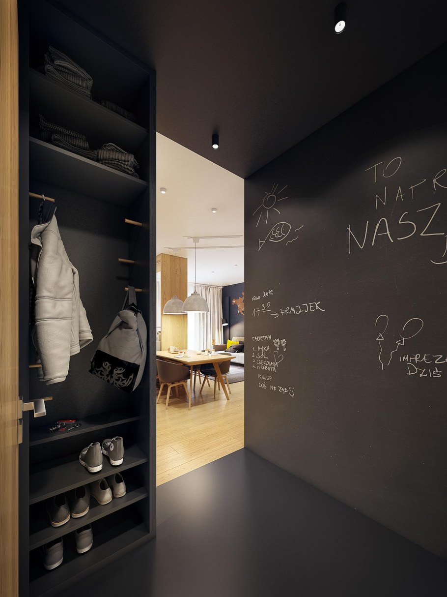 Прихожая в современном стиле с рейками