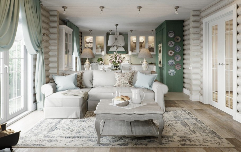 Стиль Прованс в интерьере загородного деревянного дома