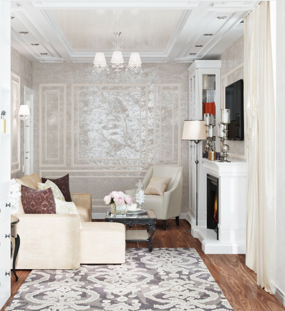 Прямоугольная гостиная современная классика