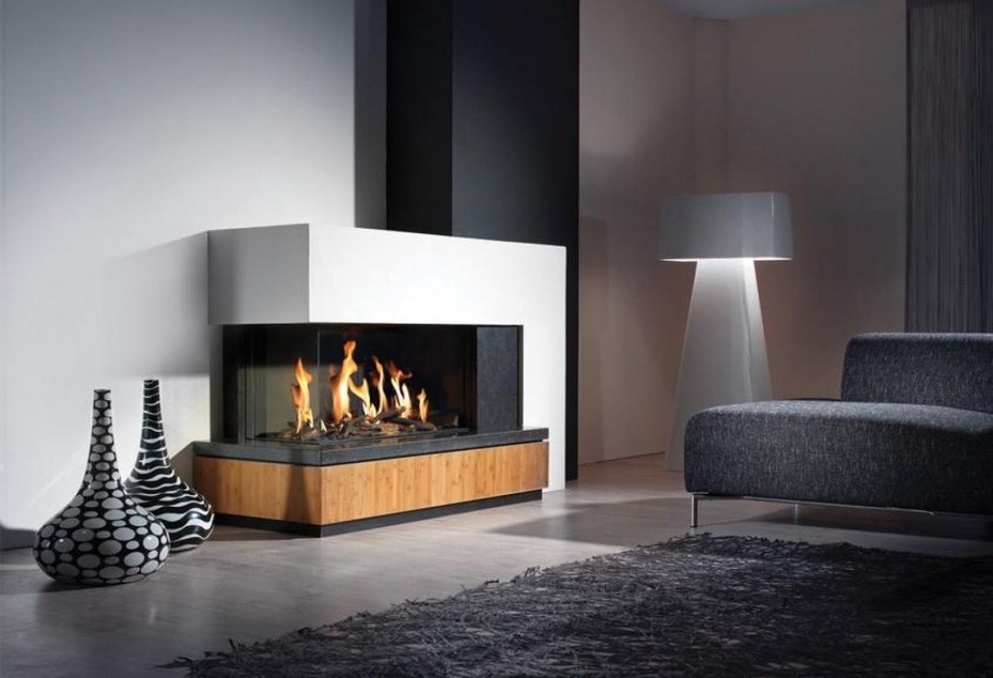 Встроенный биокамин в интерьере в современном стиле