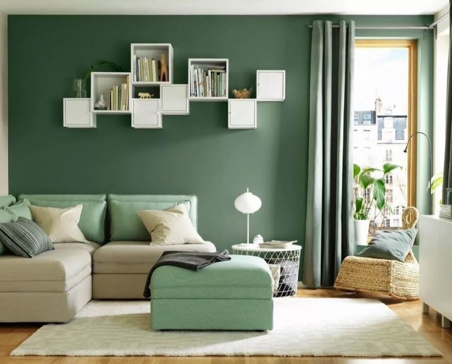 Интерьер гостиной икеа зелёный