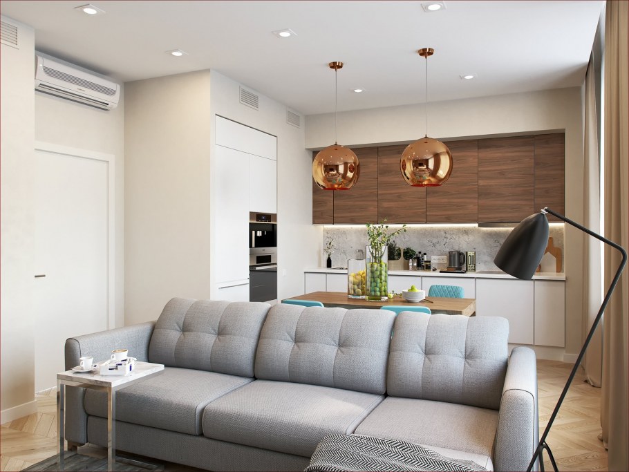 Кухня гостиная с диваном