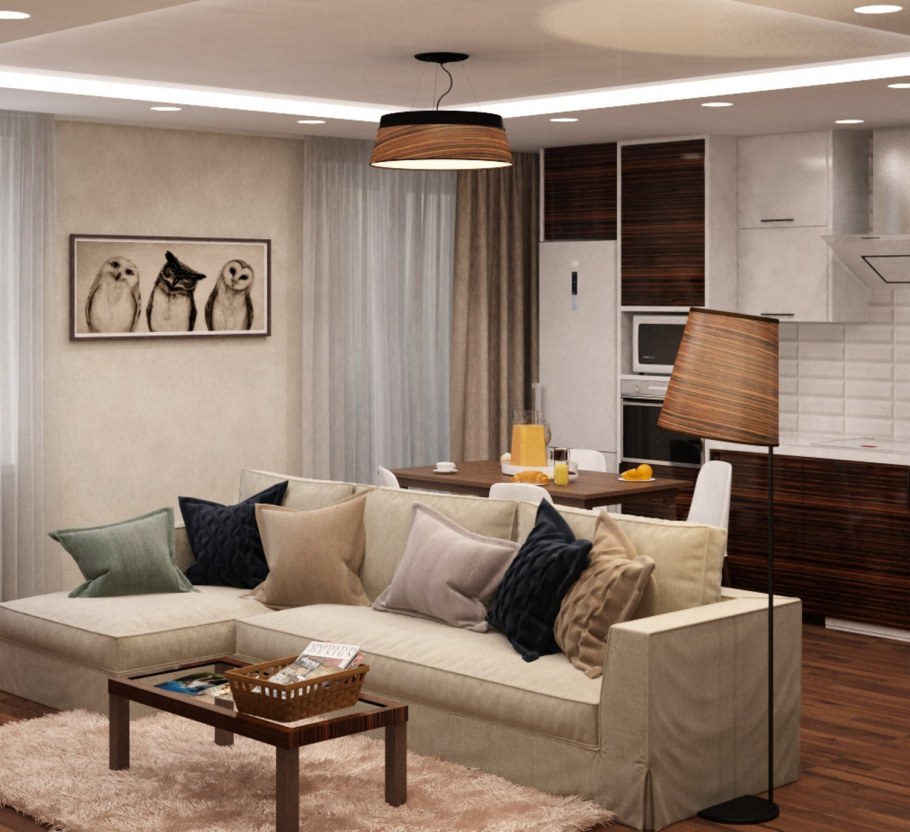 Гостиная диван посередине комнаты