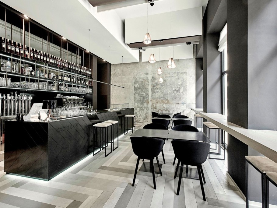 Интерьер кафе черно белом стиле