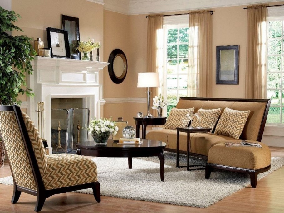 Бежевые стены в спальне