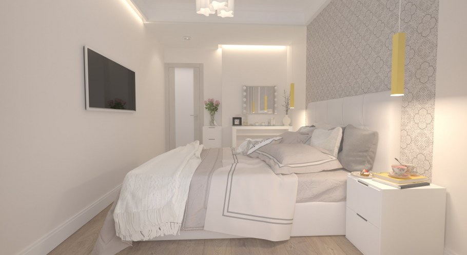 Спальня цвета топленого молока