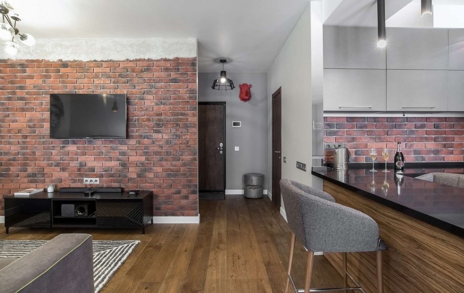 Гостиная лофт 40кв