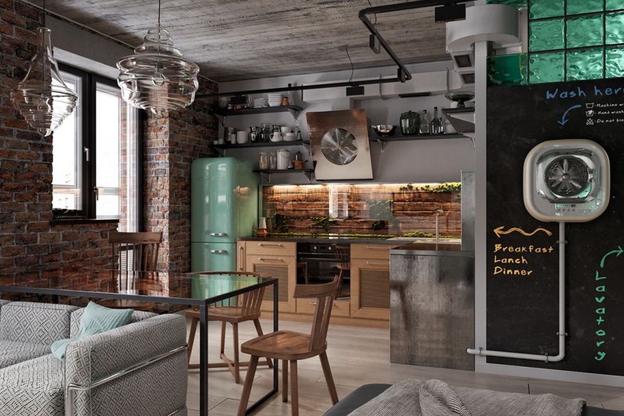 Гостиная в стиле лофт в хрущевке