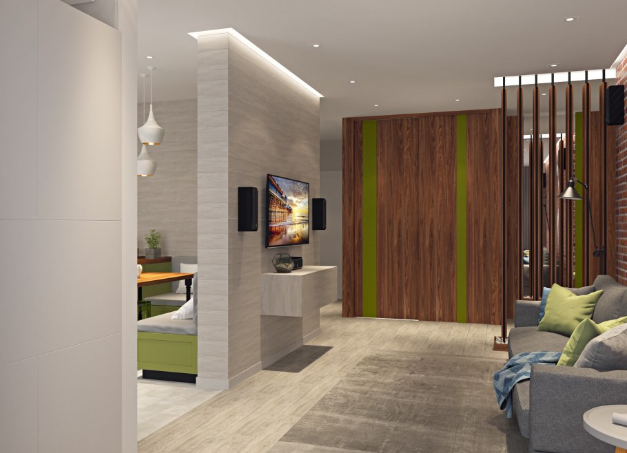 Гостиная совмещенная с коридором