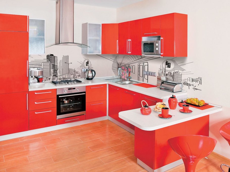Кухонный гарнитур красный с белым