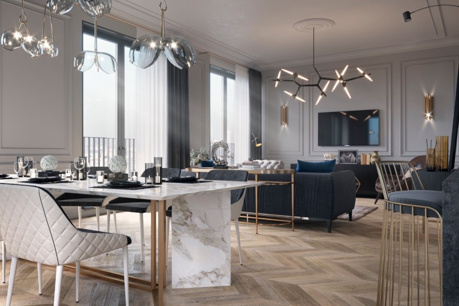 Белый кирпич в классическом интерьере