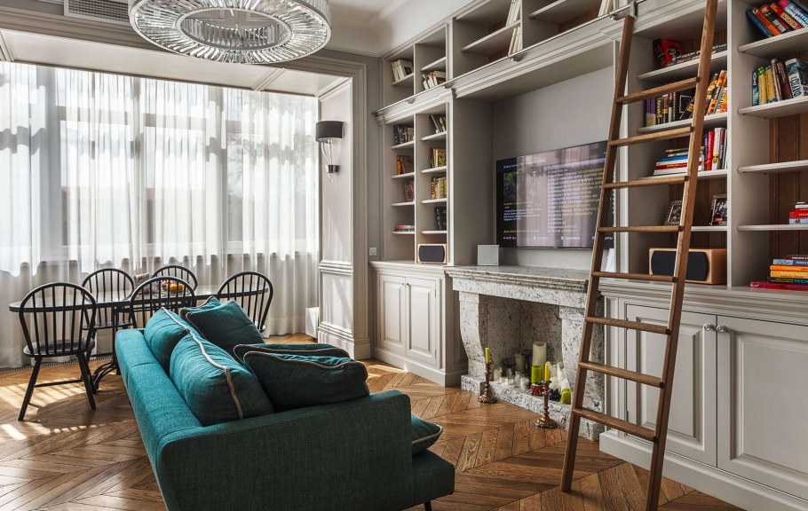 Гостиная в стиле лофт и классика