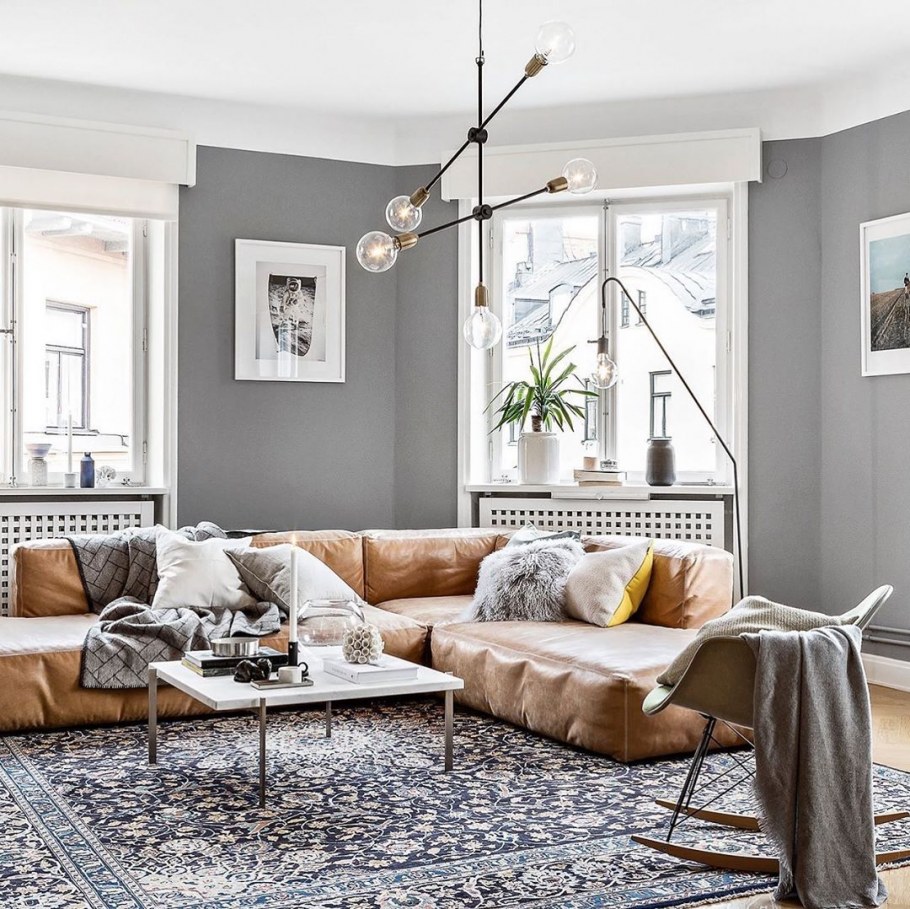 Бирюзовая гостиная в скандинавском стиле