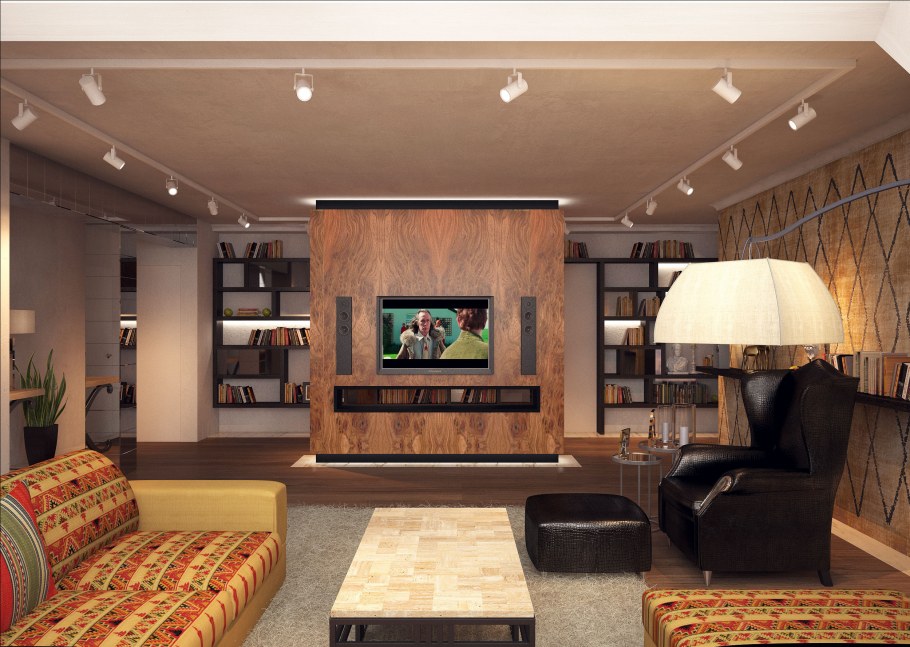 Телевизор в центре гостиной