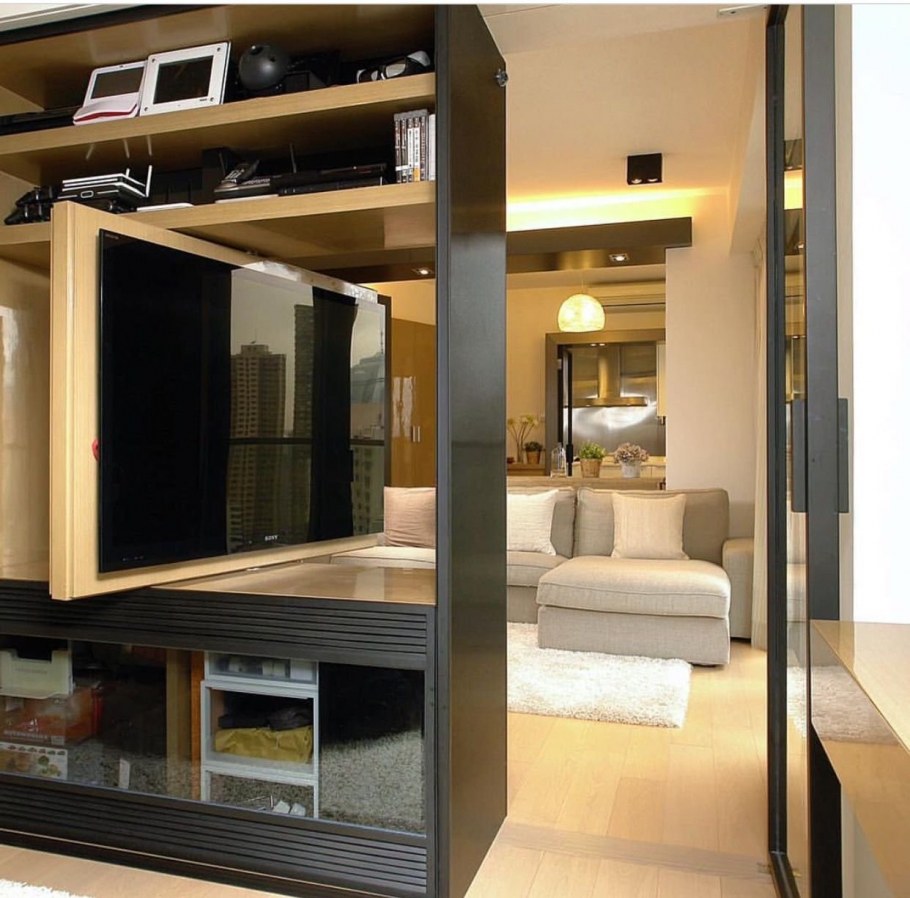 Камин с телевизором в интерьере