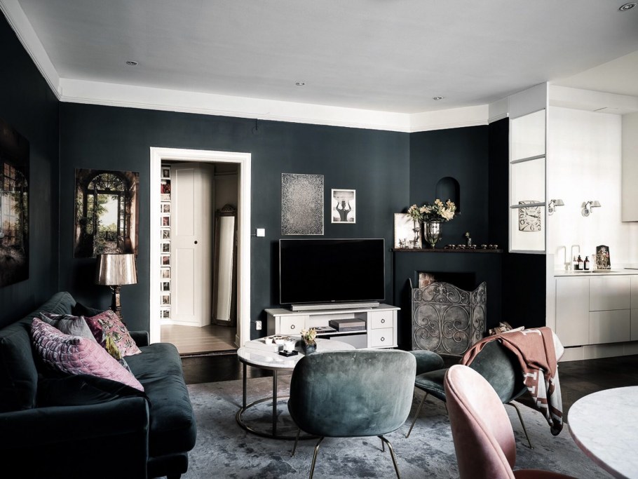 Лофт темно серые стены деревянный пол