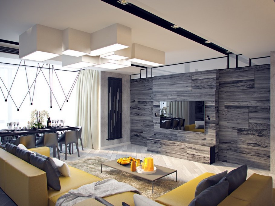 Современная гостиная высокий потолок