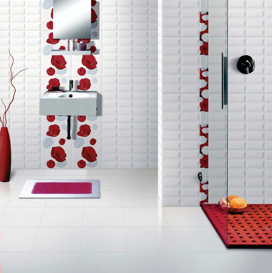 Плитка для ванной красная с черным