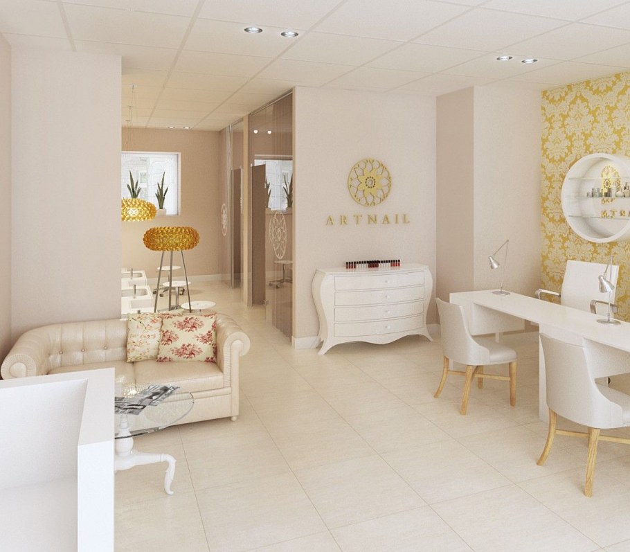 Интерьер салона красоты в белых тонах