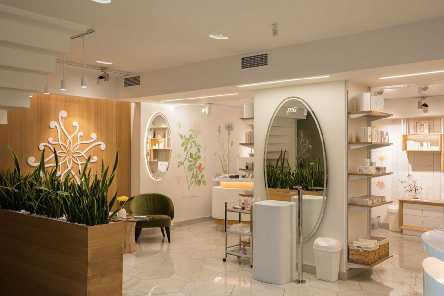 Интерьер салона красоты в серо белых тонах