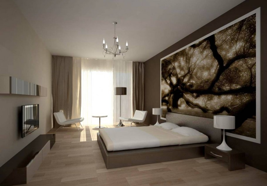 Спальня в коричневых тонах