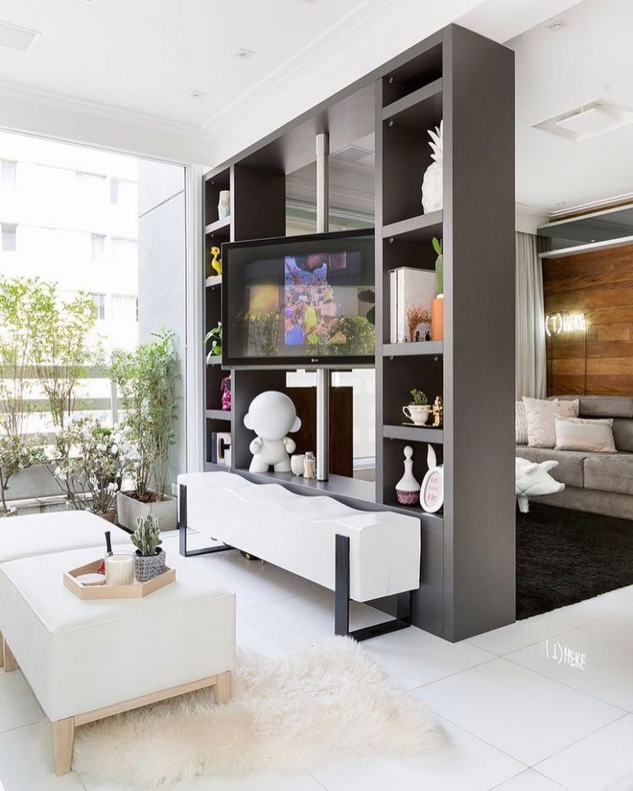 Шкаф перегородка с телевизором