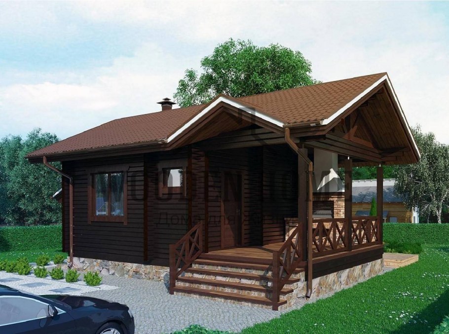 Баня с верандой под односкатной крышей