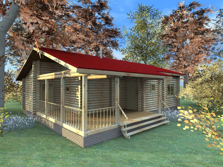 Баня с хозблоком и террасой под одной крышей