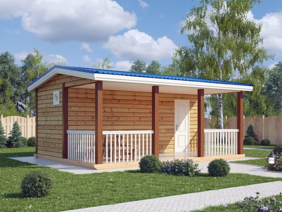 Баня с беседкой и мангальной зоной под одной крышей