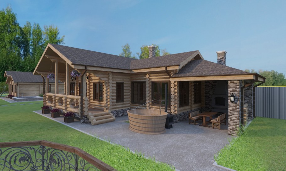 Баня с верандой под одной крышей 6на5