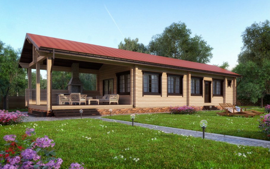 Баня с террасой под одной крышей