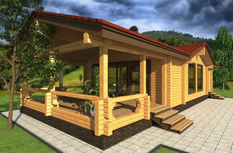 Дачный дом с верандой под одной крышей
