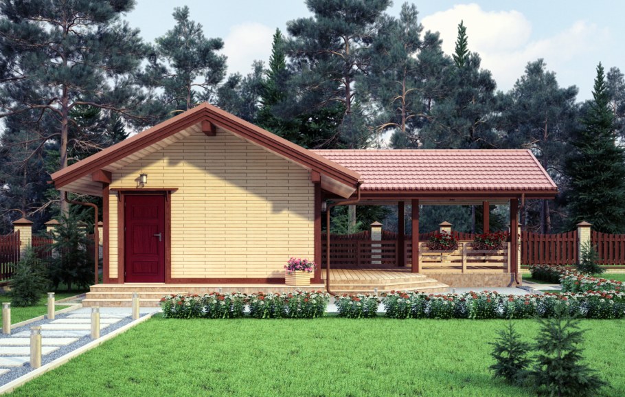 Баня из ОЦБ С зоной барбекю