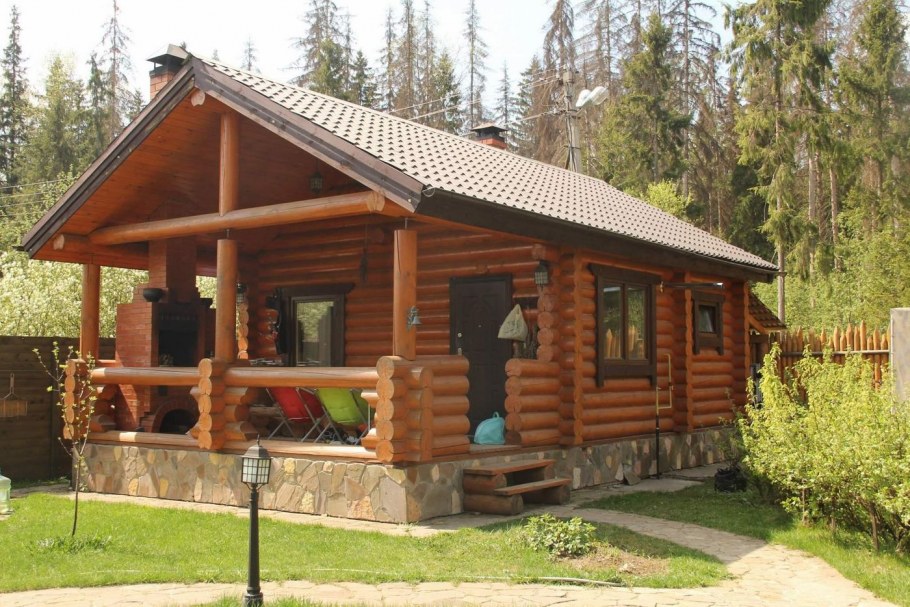 Баня с беседкой из бруса 4х10