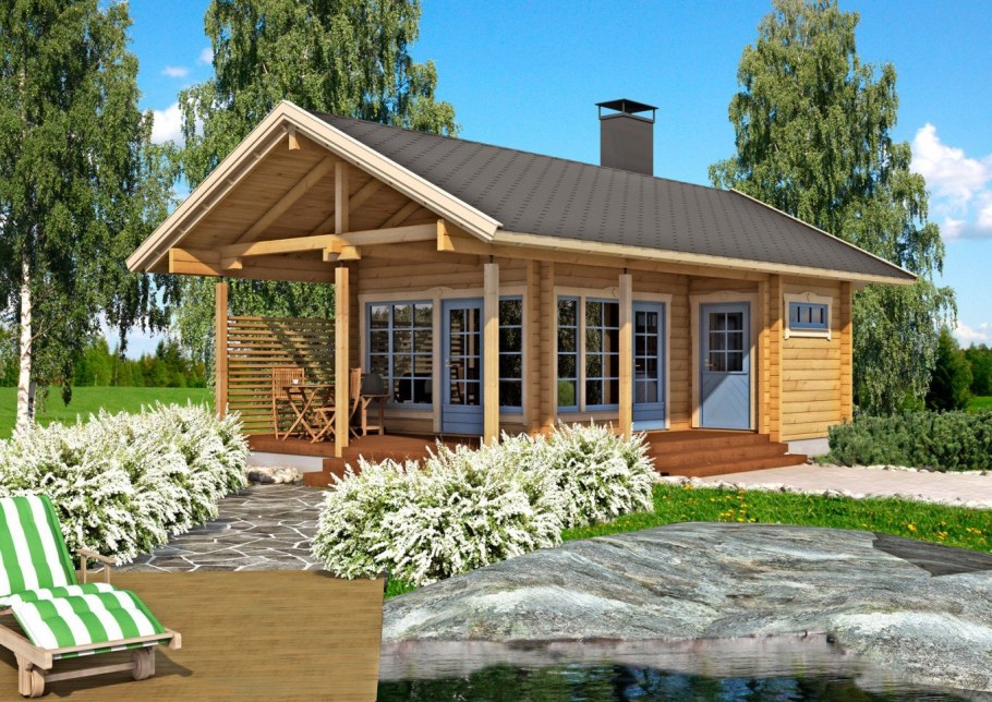 Баня с беседкой под односкатной крышей