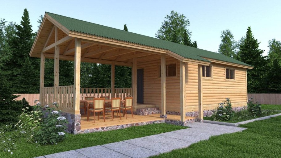 Баня с верандой под одной крышей 6на5