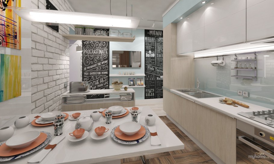 Фартук для кухни белый кирпич