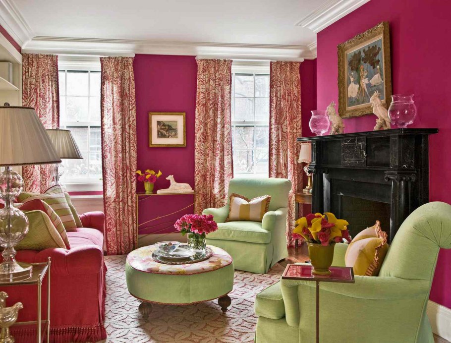 Сочетание оливкового цвета с розовым в интерьере